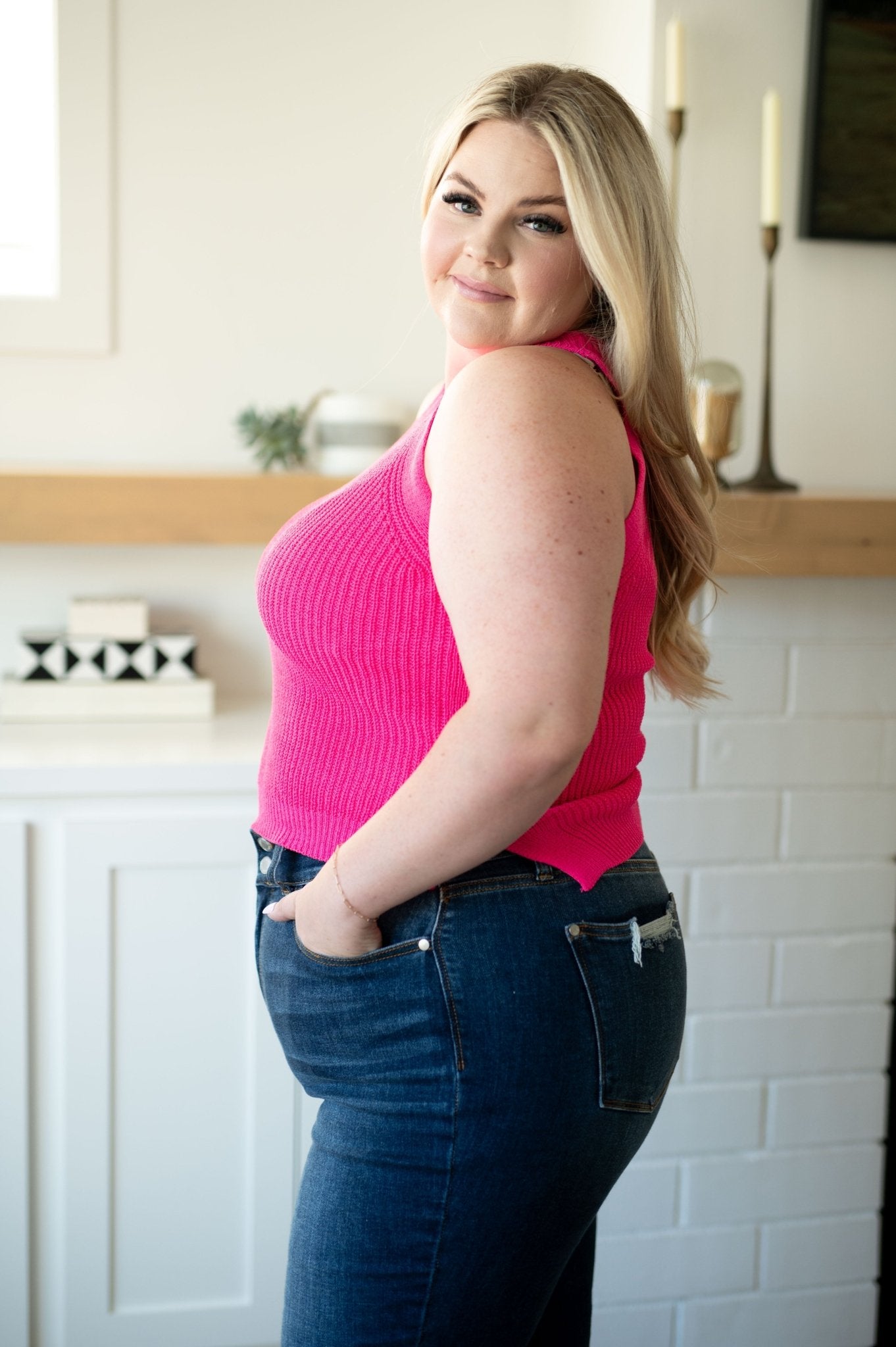 Previous Engagement Halter Neck Sweater Tank in Pink (Online Exclusive) - Uptown Boutique Ramona