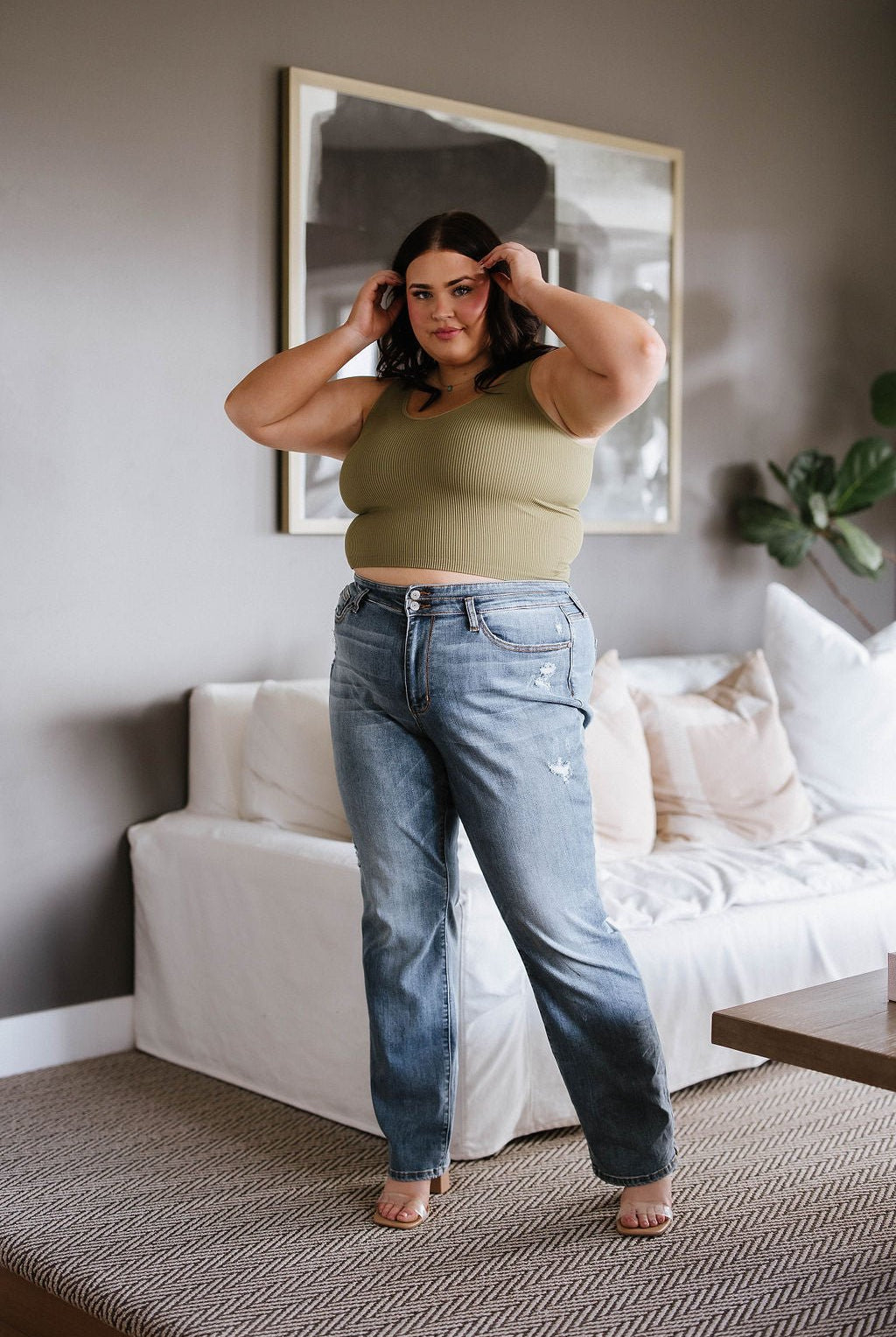 Relevant Ribbed Seamless Reversible Tank in Moss (Online Exclusive) - Uptown Boutique Ramona