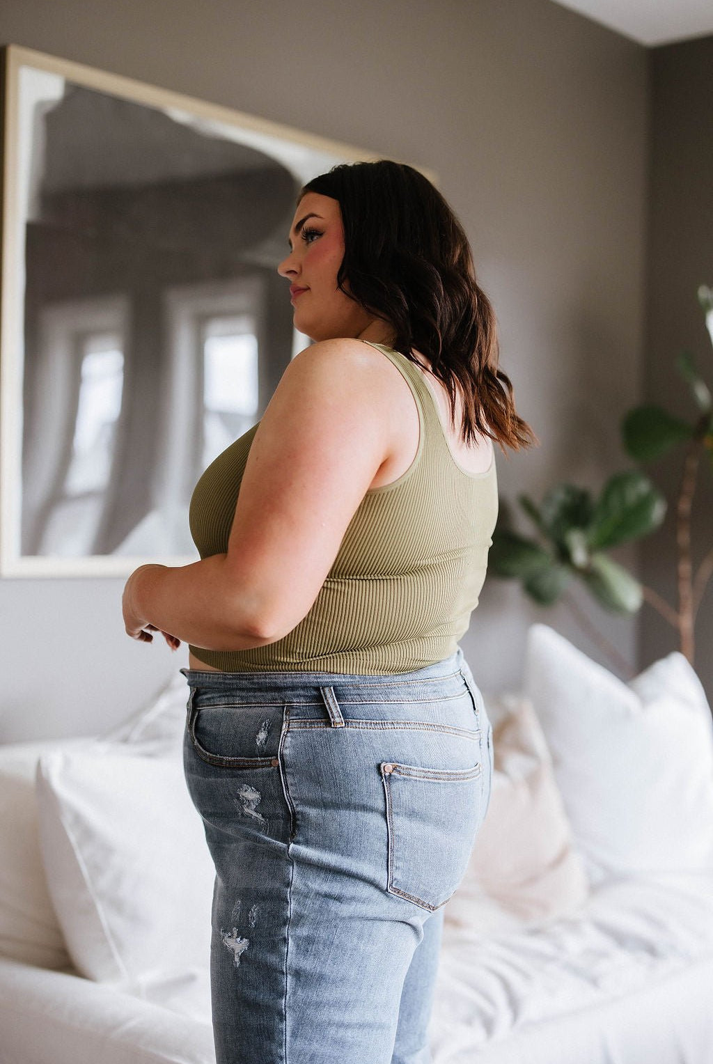 Relevant Ribbed Seamless Reversible Tank in Moss (Online Exclusive) - Uptown Boutique Ramona