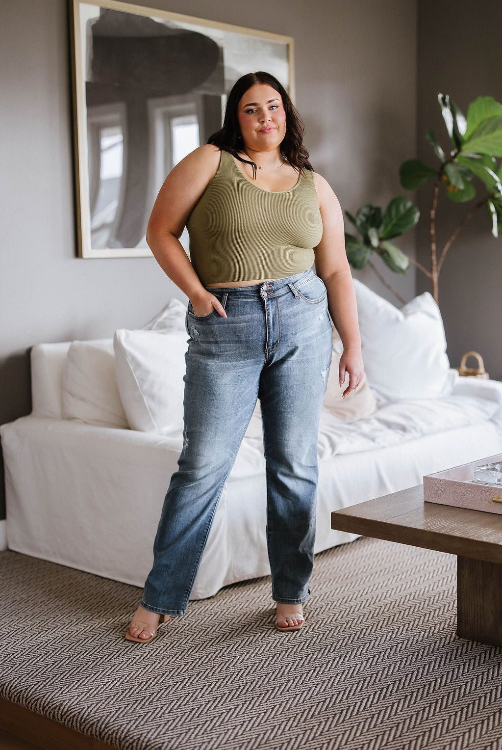 Relevant Ribbed Seamless Reversible Tank in Moss (Online Exclusive) - Uptown Boutique Ramona