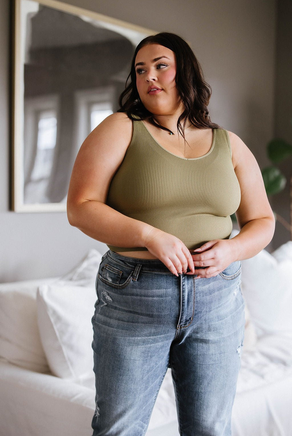 Relevant Ribbed Seamless Reversible Tank in Moss (Online Exclusive) - Uptown Boutique Ramona