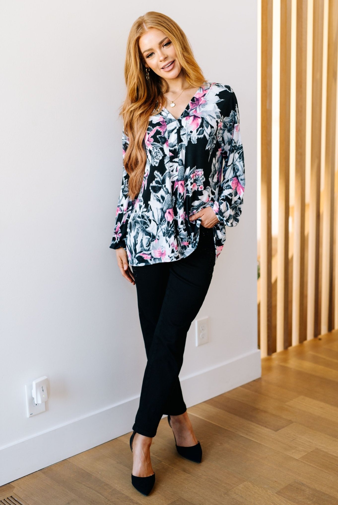 Rendered Rendition V - Neck Top (Online Exclusive) - Uptown Boutique Ramona