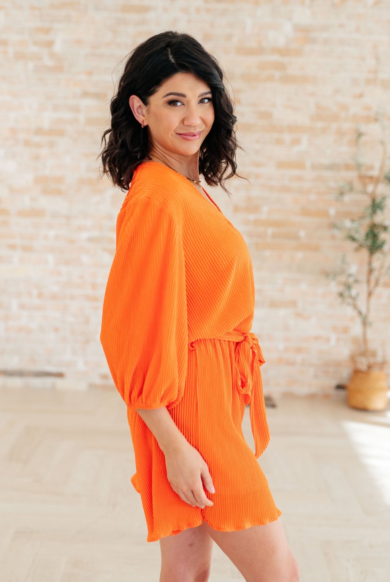 Roll With me Romper in Tangerine - Uptown Boutique Ramona