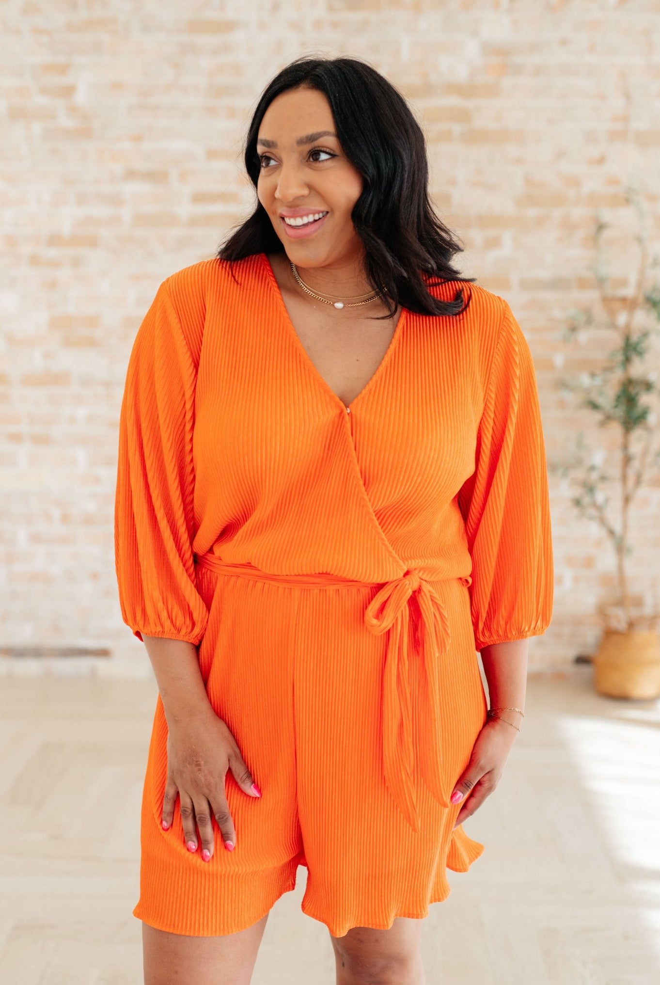 Roll With me Romper in Tangerine - Uptown Boutique Ramona