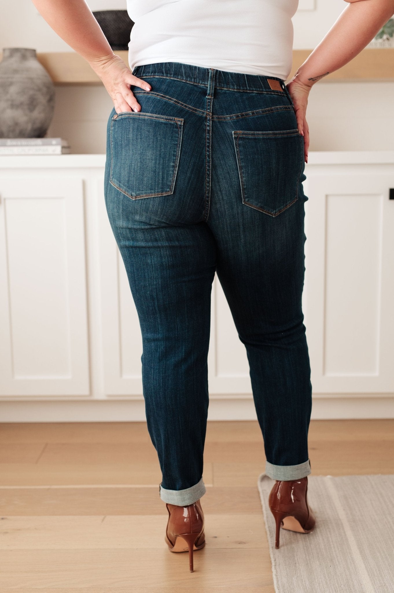 Rowena High Rise Pull On Double Cuff Slim Jeans (Online Exclusive) - Uptown Boutique Ramona