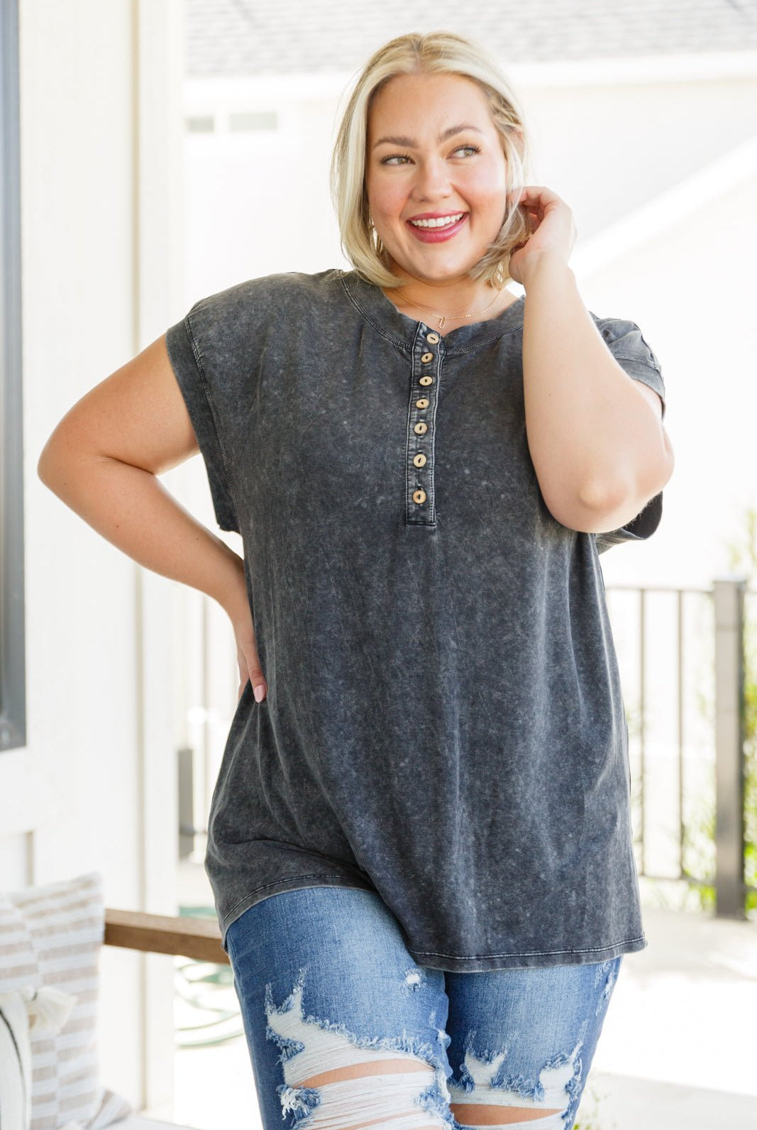 She's Alright Mineral Wash Sleeveless Henley (Online Exclusive) - Uptown Boutique Ramona