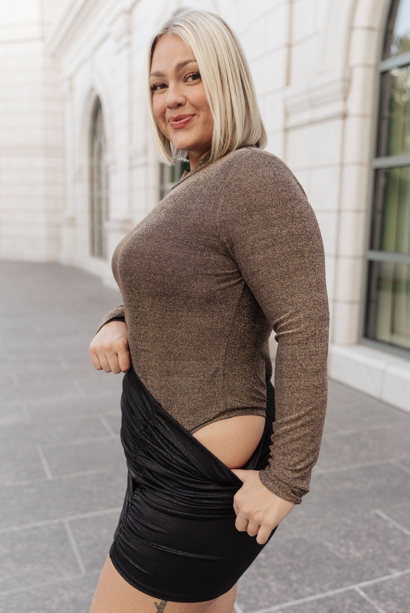 Shimmer And Shine Mock Neck Bodysuit (Online Exclusive) - Uptown Boutique Ramona