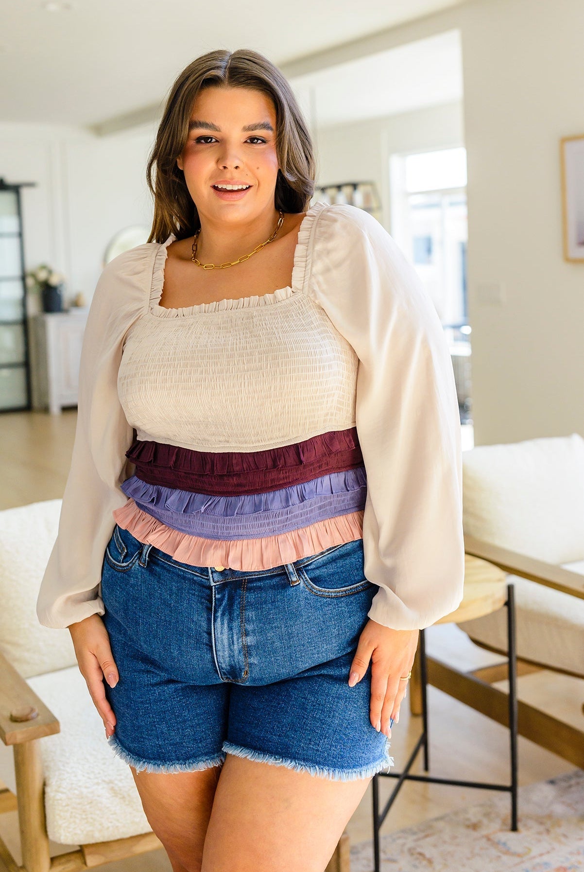 Shirley Smocked Ruffle Blouse (Online Exclusive) - Uptown Boutique Ramona