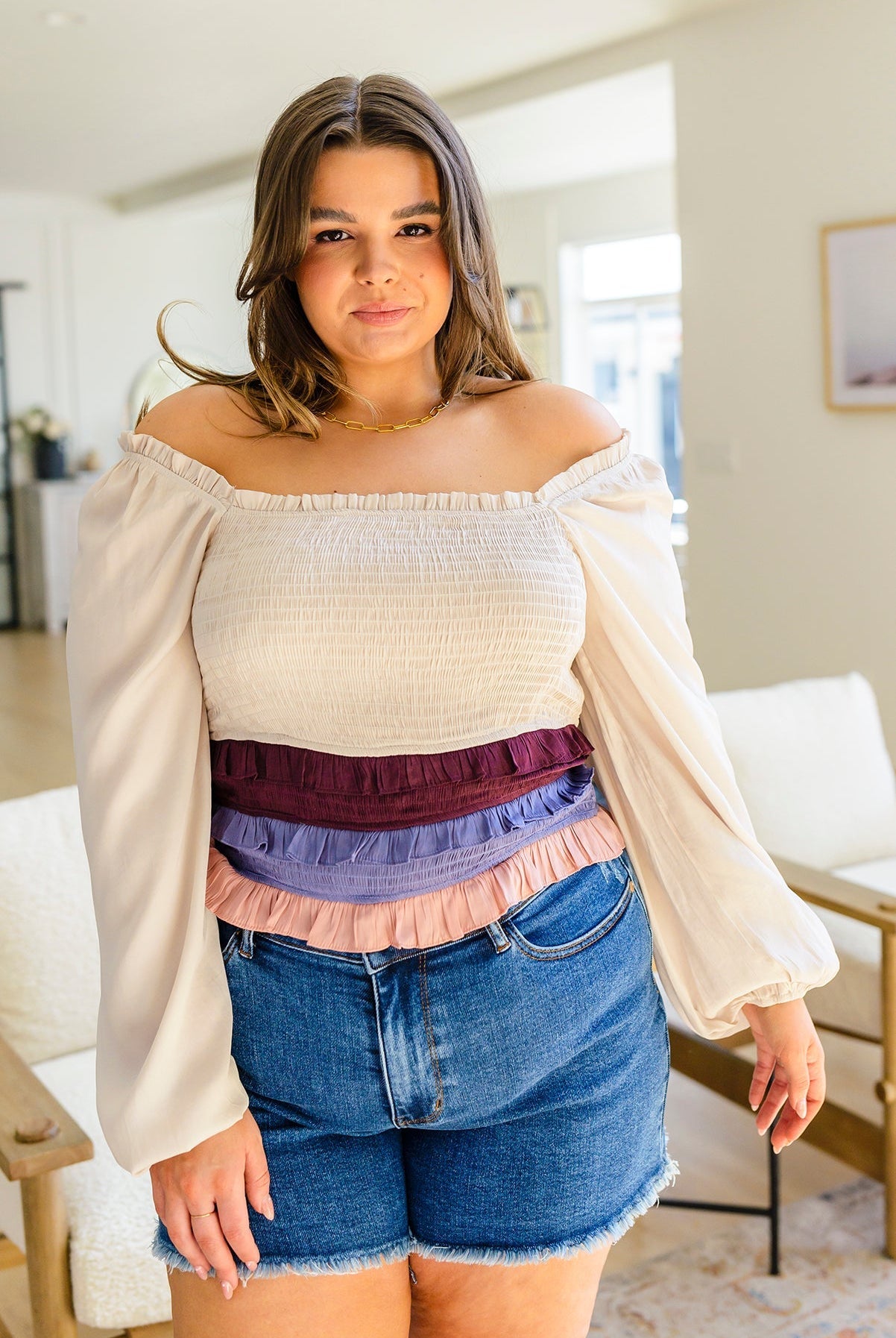 Shirley Smocked Ruffle Blouse (Online Exclusive) - Uptown Boutique Ramona