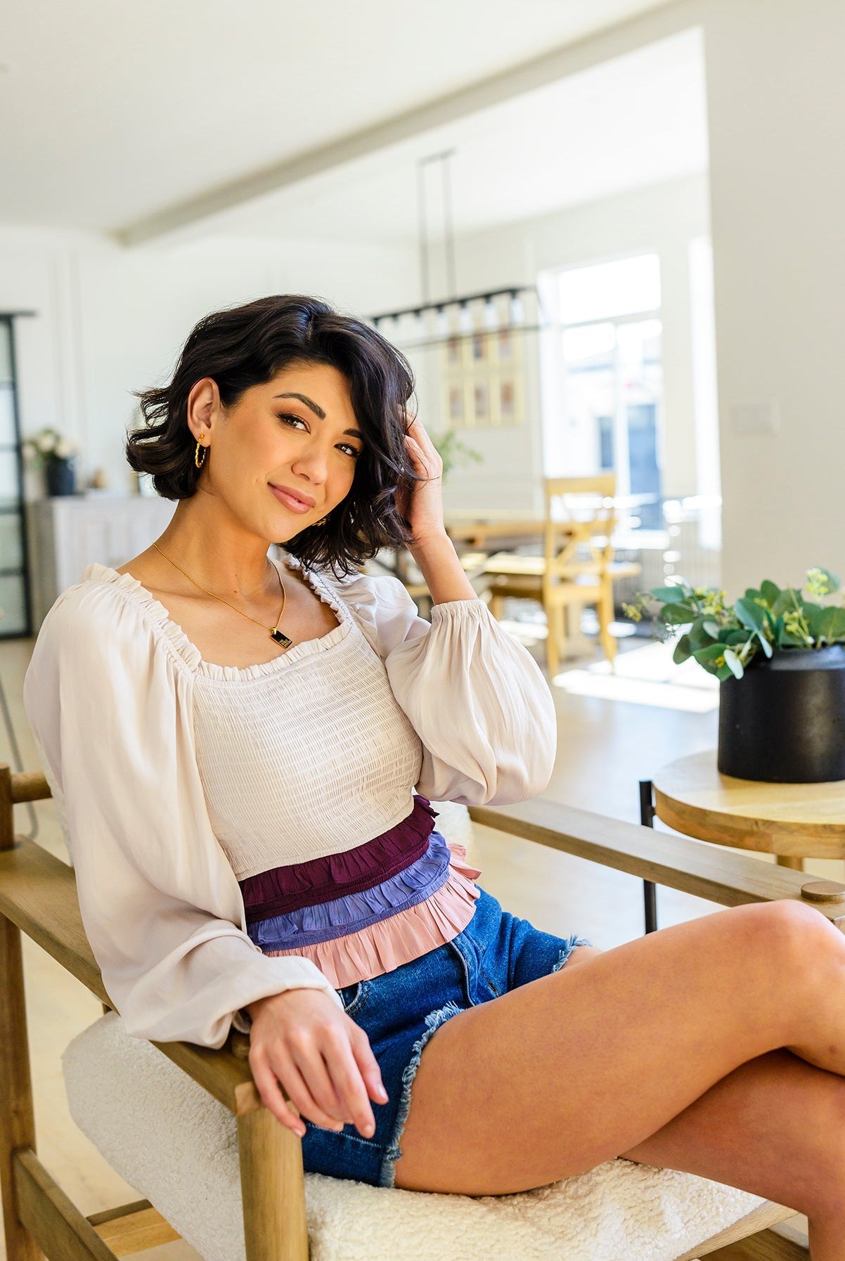 Shirley Smocked Ruffle Blouse (Online Exclusive) - Uptown Boutique Ramona