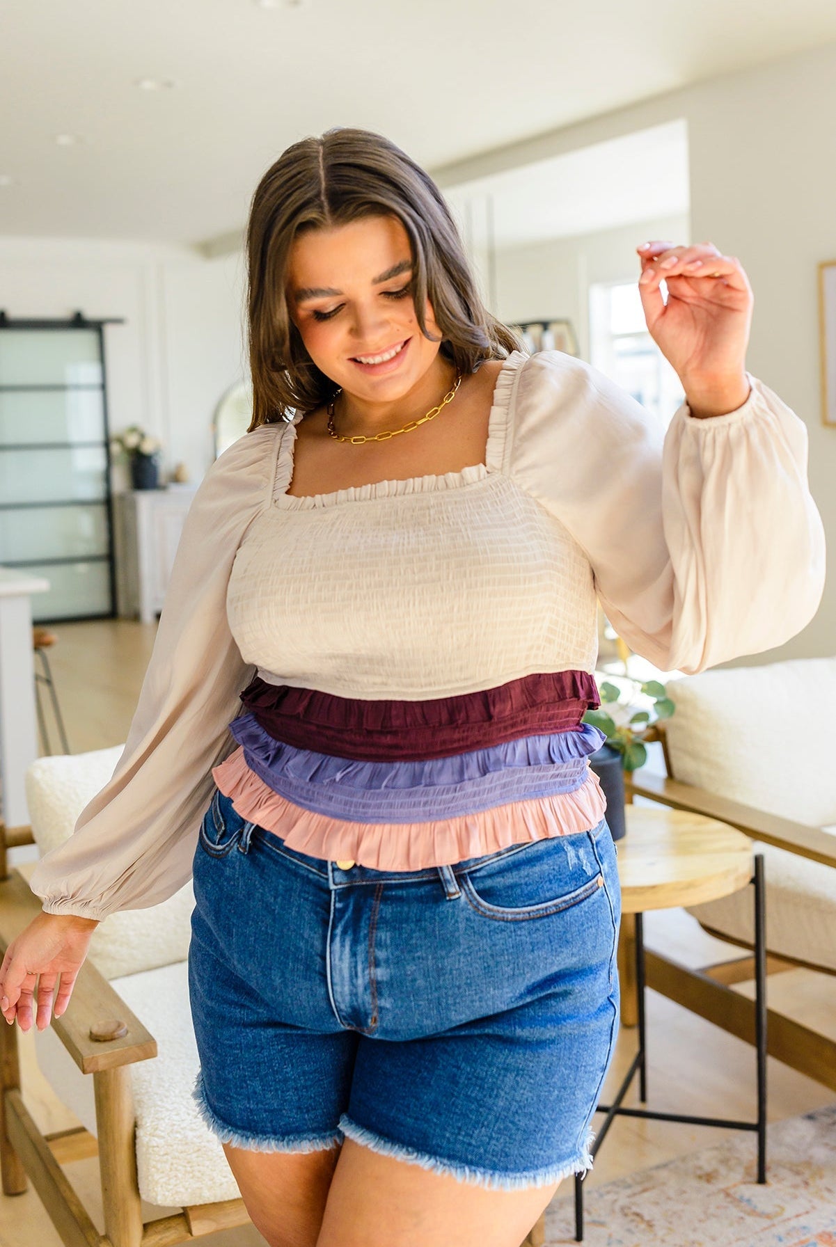 Shirley Smocked Ruffle Blouse (Online Exclusive) - Uptown Boutique Ramona