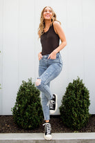 Acid Wash Destroyed Hem Skinny Jeans (Online Exclusive) - Uptown Boutique Ramona
