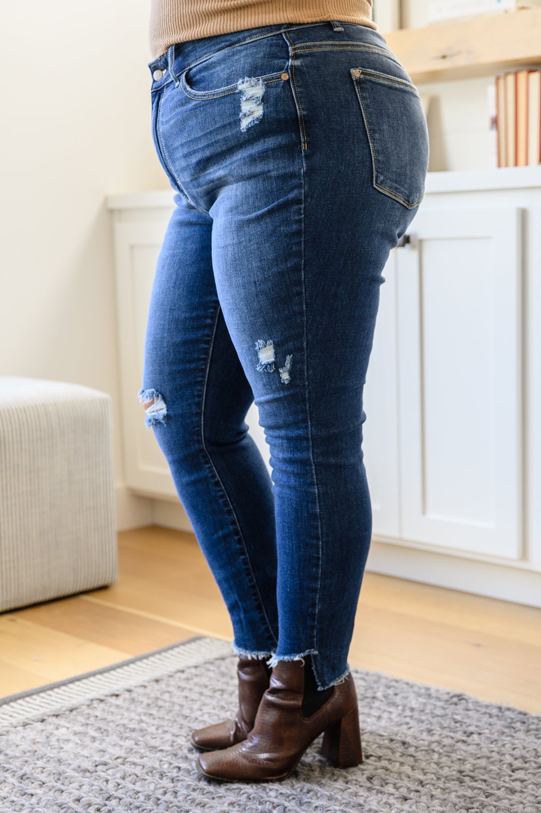 Annalise Slanted Raw Hem Skinny Jeans (Online Exclusive) - Uptown Boutique Ramona