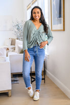 Austin Waffle Knit Basic Top In Sage (Online Exclusive) - Uptown Boutique Ramona