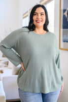 Austin Waffle Knit Basic Top In Sage (Online Exclusive) - Uptown Boutique Ramona
