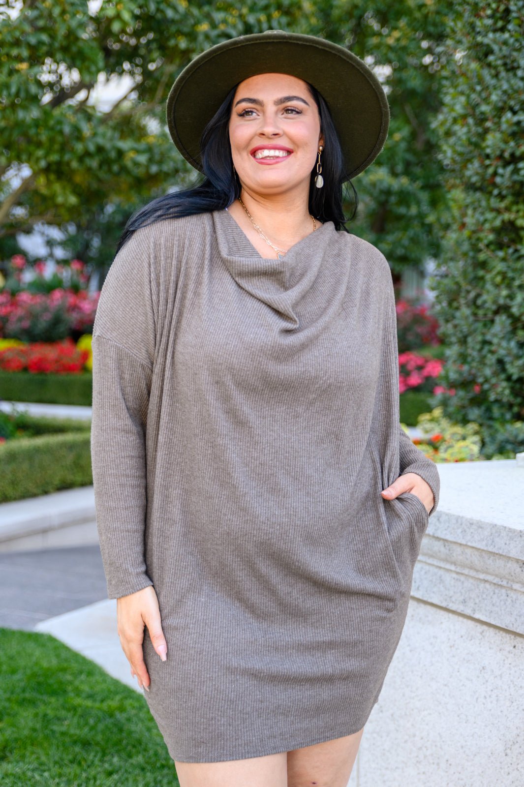 Be True Cowl Neck Knit Mini Dress In Cocoa (Online Exclusive) - Uptown Boutique Ramona