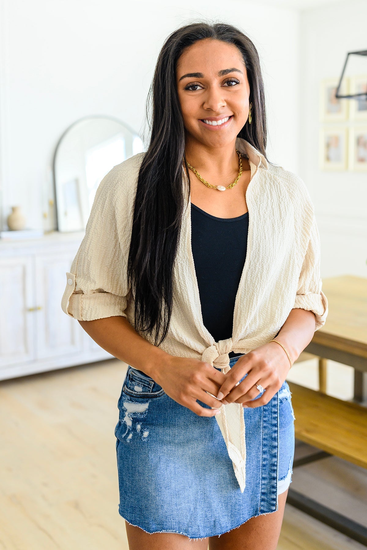 Castaway Tie Front Shirt (Online Exclusive) - Uptown Boutique Ramona
