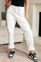 Charlene High Rise Contrast Thread Jogger in Ecru (Online Exclusive) - Uptown Boutique Ramona