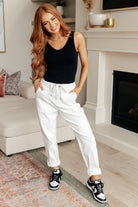 Charlene High Rise Contrast Thread Jogger in Ecru (Online Exclusive) - Uptown Boutique Ramona