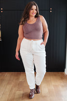 Charlene High Rise Contrast Thread Jogger in Ecru (Online Exclusive) - Uptown Boutique Ramona