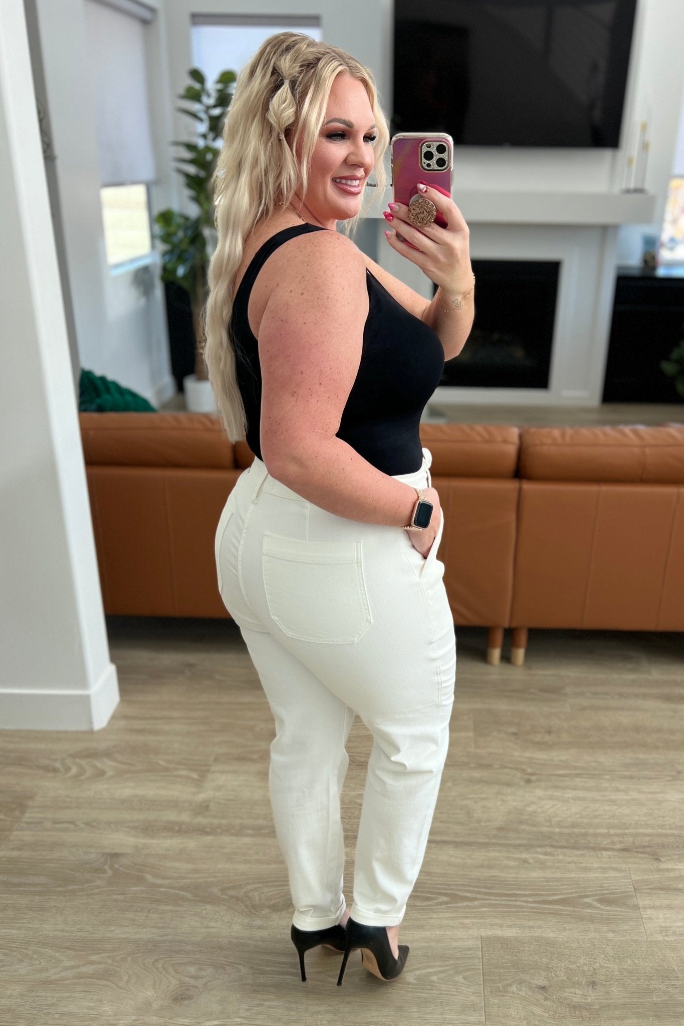 Charlene High Rise Contrast Thread Jogger in Ecru (Online Exclusive) - Uptown Boutique Ramona