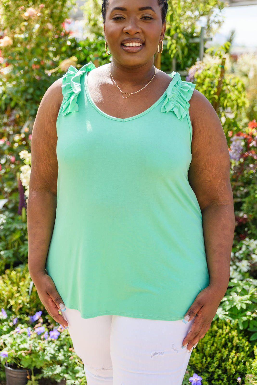 Cherry Girl Tank in Green (Online Exclusive) - Uptown Boutique Ramona