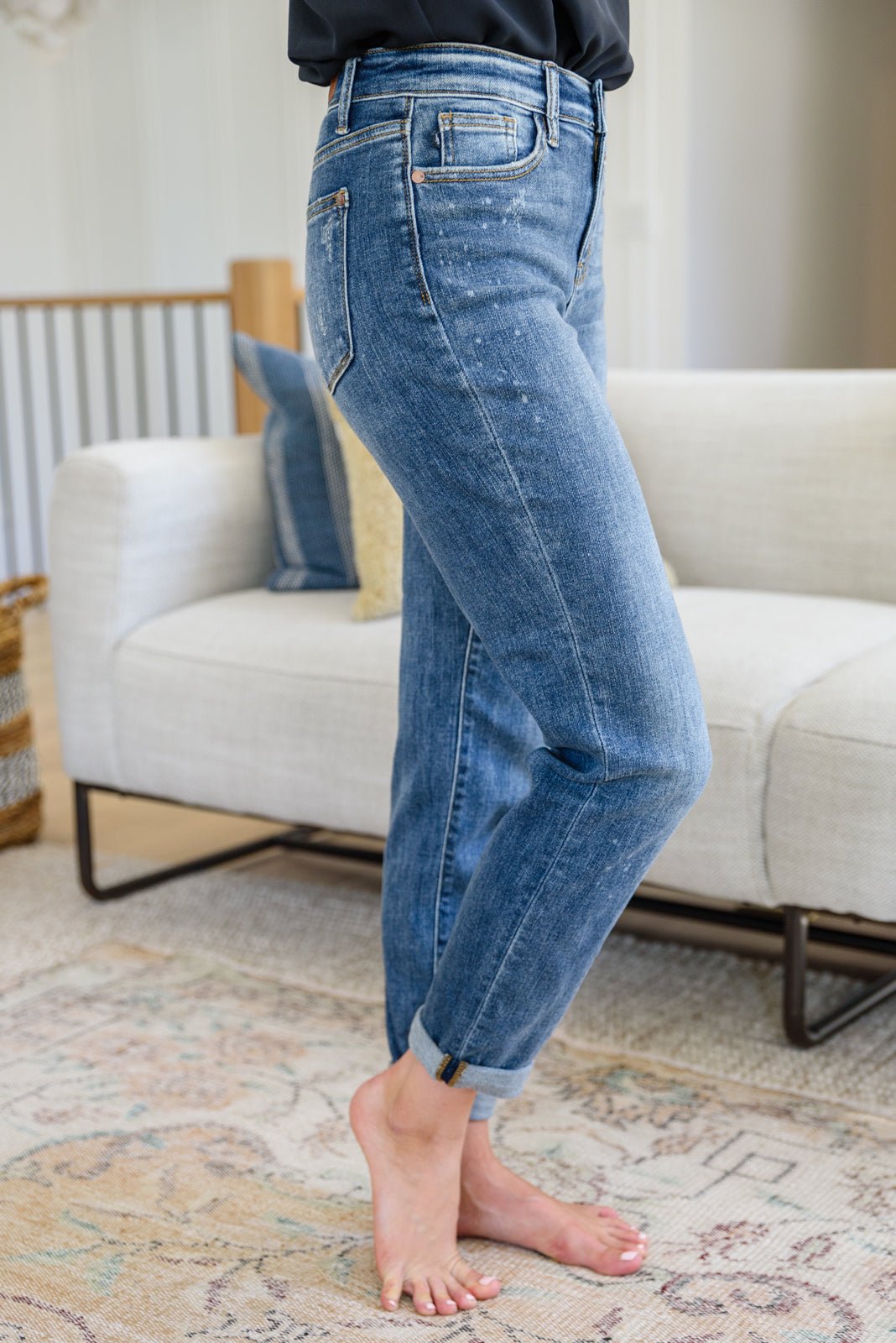 Corey Hi Rise Bleach Splash Boyfriend Jeans (Online Exclusive) - Uptown Boutique Ramona