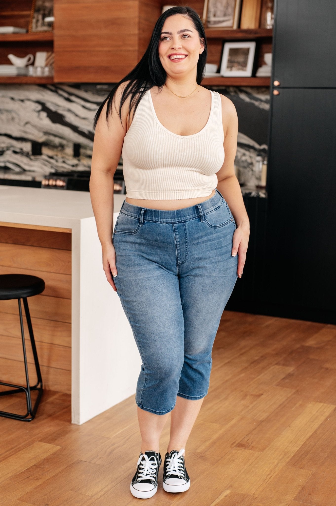 Emily High Rise Cool Denim Pull On Capri Jeans (Online Exclusive) - Uptown Boutique Ramona
