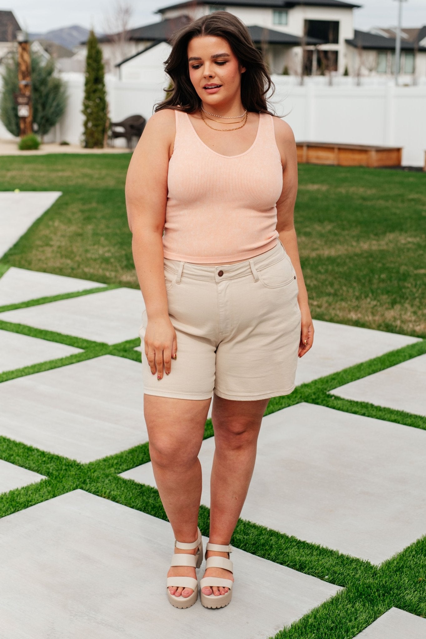 Fundamentals Ribbed Seamless Reversible Tank in Peach (Online Exclusive) - Uptown Boutique Ramona