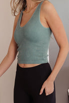 Fundamentals Ribbed Seamless Reversible Tank in Vintage Blue (Online Exclusive) - Uptown Boutique Ramona