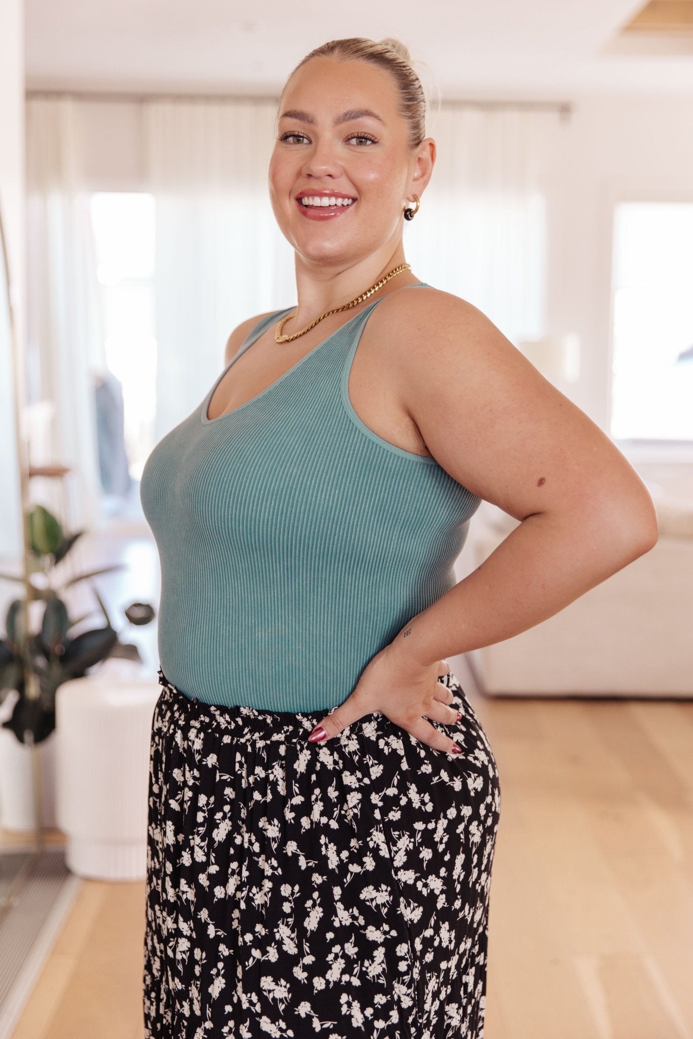 Fundamentals Ribbed Seamless Reversible Tank in Vintage Blue (Online Exclusive) - Uptown Boutique Ramona
