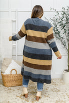 Fuzzy Longline Cardigan In Blue & Cocoa (Online Exclusive) - Uptown Boutique Ramona