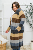 Fuzzy Longline Cardigan In Blue & Cocoa (Online Exclusive) - Uptown Boutique Ramona