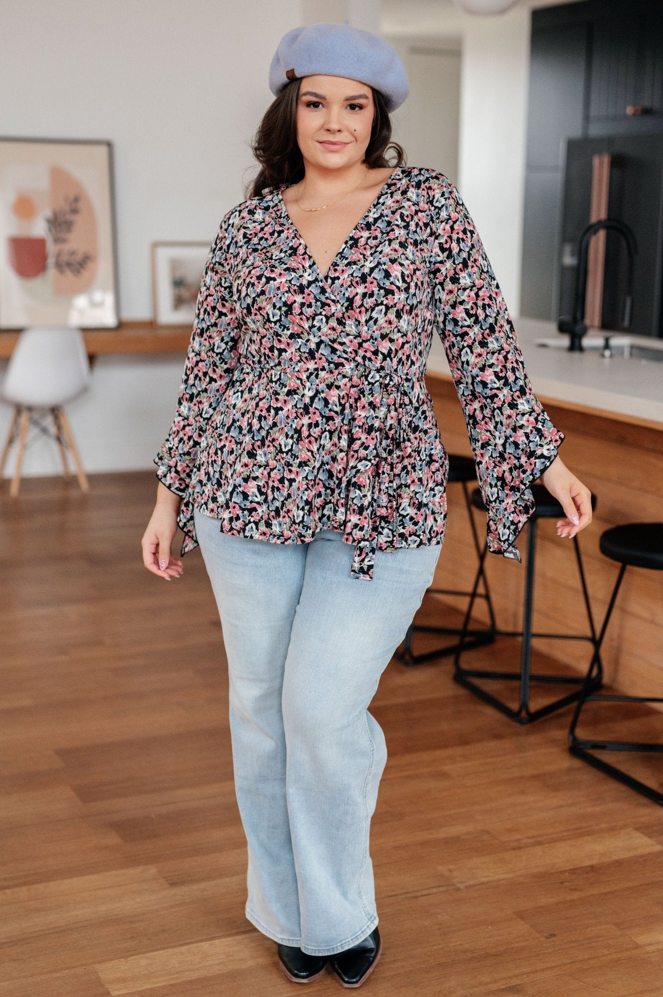 Have It All Angel Sleeve Top in Black Floral (Online Exclusive) - Uptown Boutique Ramona
