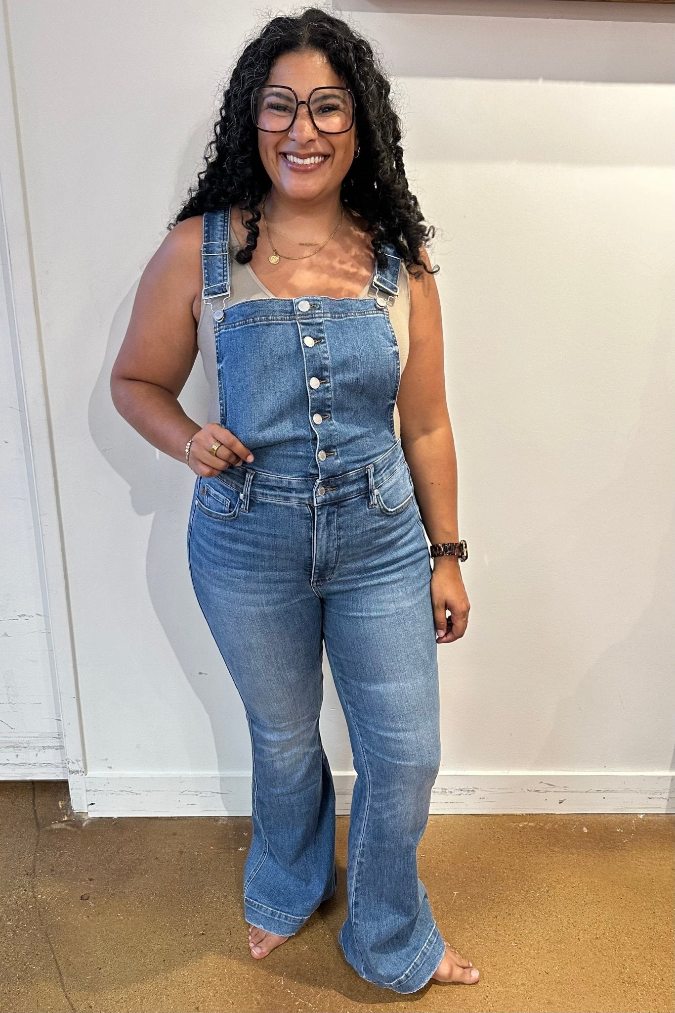 Izzy Control Top Retro Flare Overalls (Online Exclusive) - Uptown Boutique Ramona