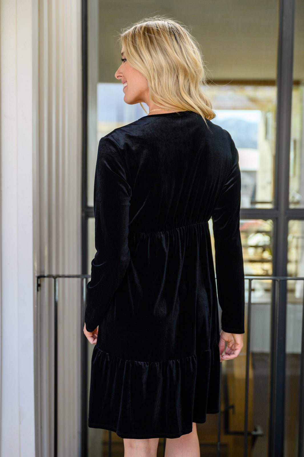 Jentsyn Velvet V - Neck Dress in Black (Online Exclusive) - Uptown Boutique Ramona