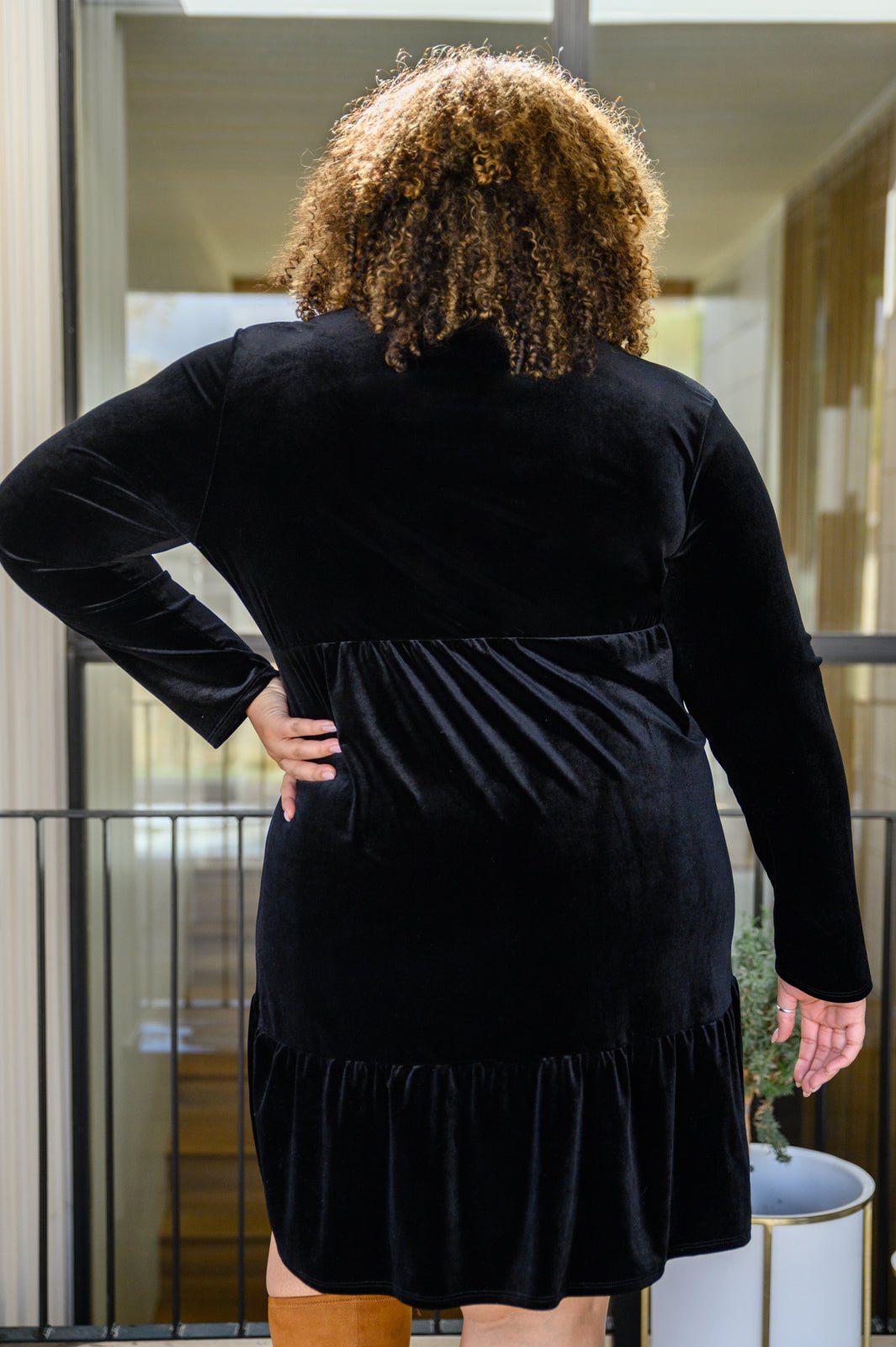 Jentsyn Velvet V - Neck Dress in Black (Online Exclusive) - Uptown Boutique Ramona