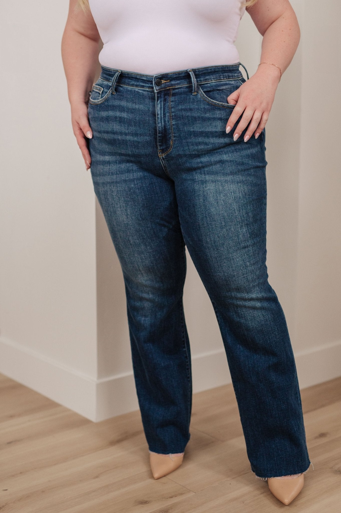 Josephine Mid Rise Raw Hem Bootcut Jeans (Online Exclusive) - Uptown Boutique Ramona