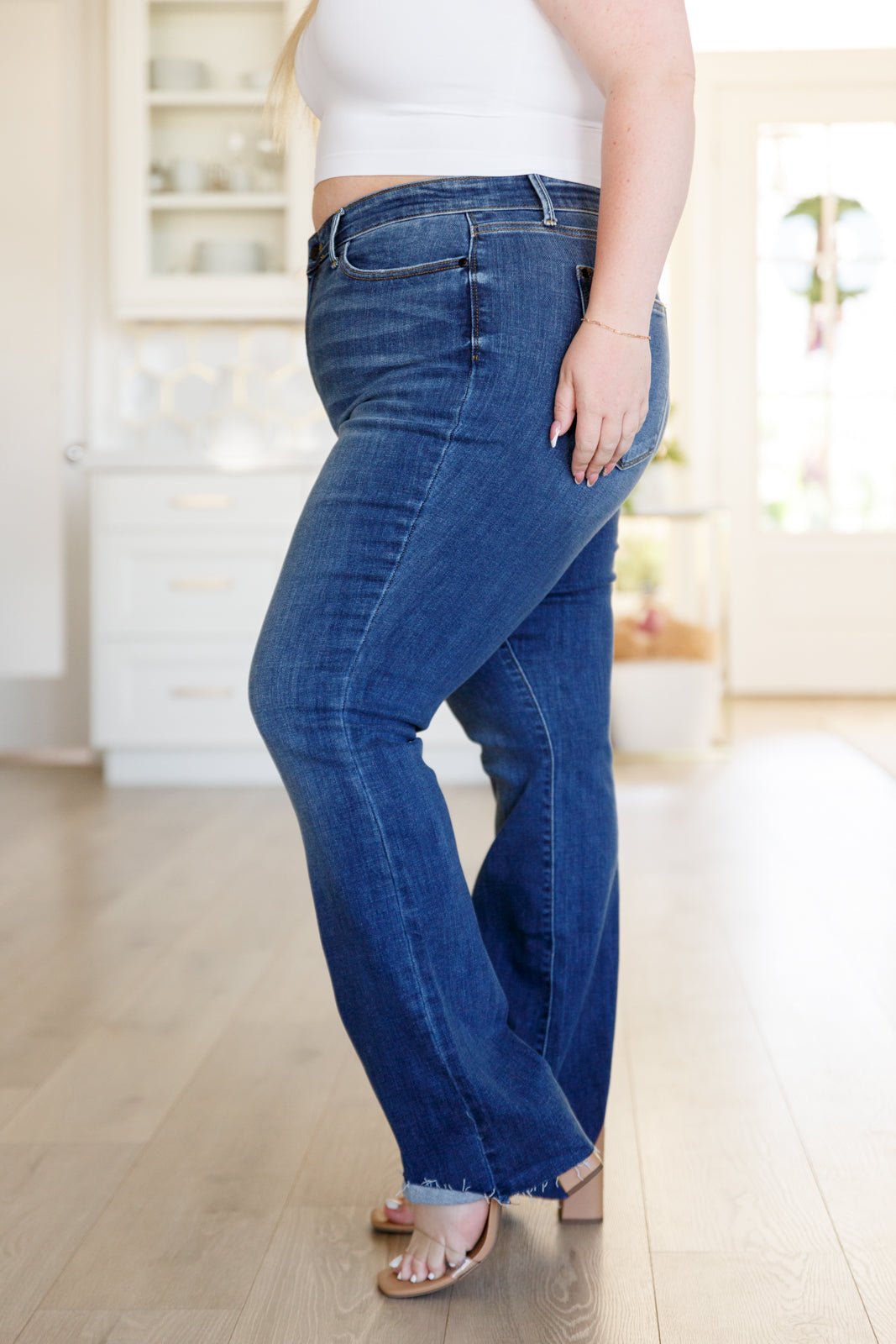 Josephine Mid Rise Raw Hem Bootcut Jeans (Online Exclusive) - Uptown Boutique Ramona