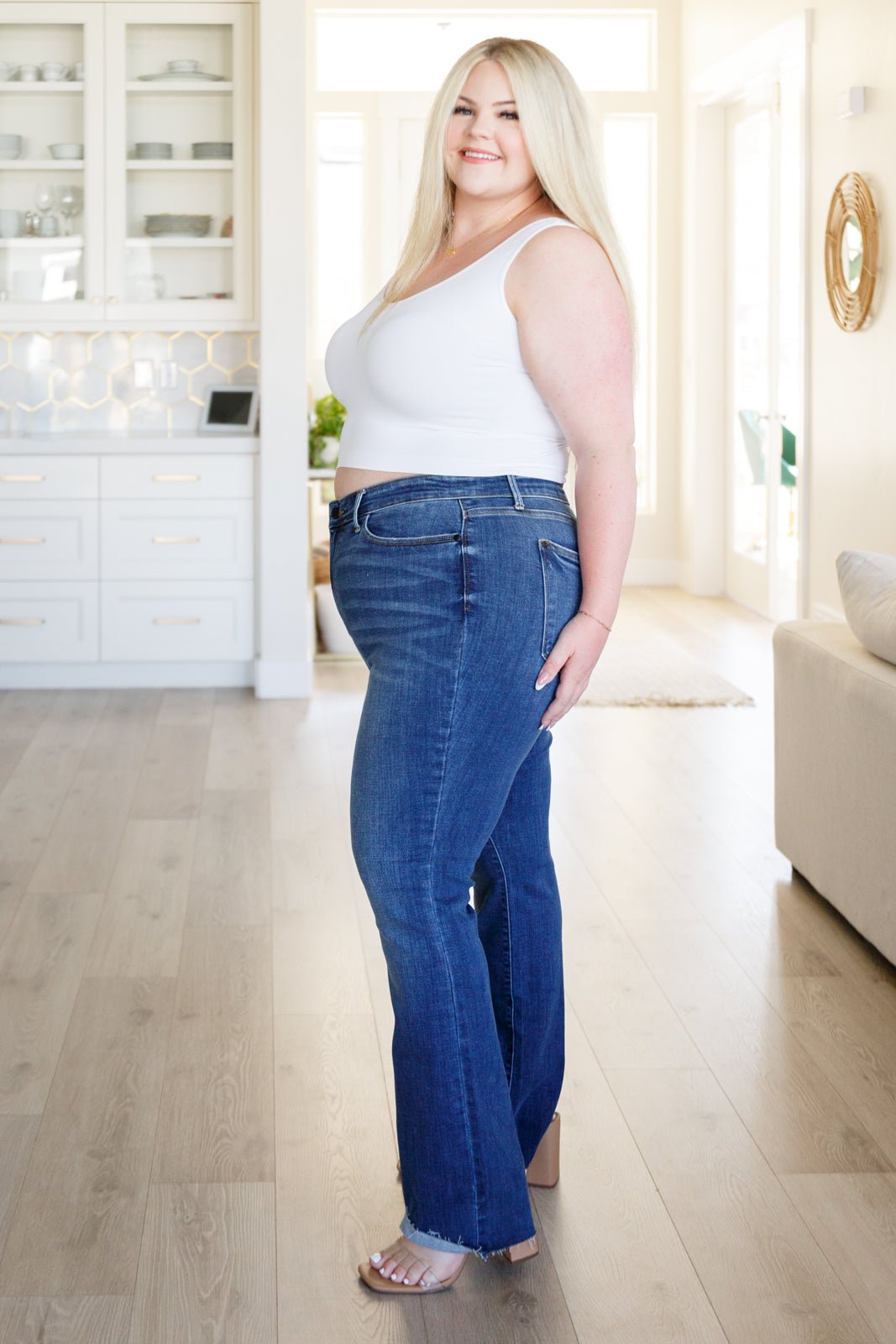 Josephine Mid Rise Raw Hem Bootcut Jeans (Online Exclusive) - Uptown Boutique Ramona