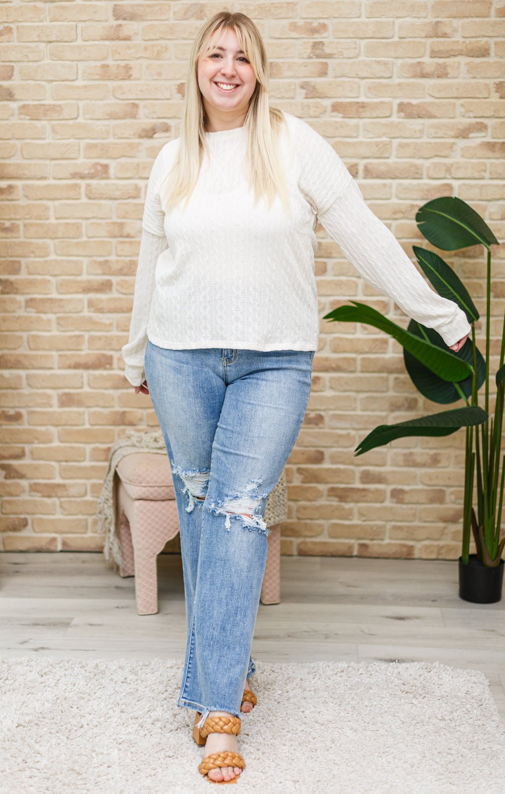 Keep Me Here Knit Sweater in Cream (Online Exclusive) - Uptown Boutique Ramona