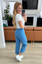 Lisa High Rise Control Top Wide Leg Crop Jeans in Sky Blue (Online Exclusive) - Uptown Boutique Ramona