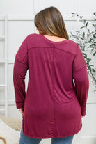 Long Sleeve Knit Top With Pocket In Burgundy (Online Exclusive) - Uptown Boutique Ramona