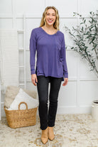 Long Sleeve Knit Top With Pocket In Denim Blue (Online Exclusive) - Uptown Boutique Ramona