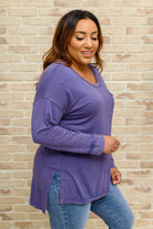 Long Sleeve Knit Top With Pocket In Denim Blue (Online Exclusive) - Uptown Boutique Ramona