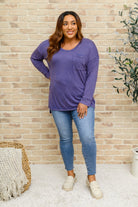 Long Sleeve Knit Top With Pocket In Denim Blue (Online Exclusive) - Uptown Boutique Ramona