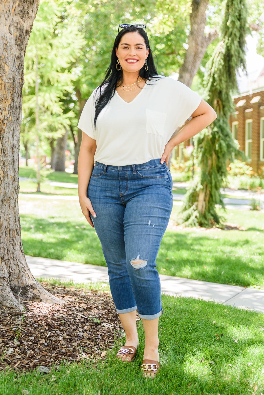 Nikki Mid - Rise Destroyed Boyfriend Jeggings (Online Exclusive) - Uptown Boutique Ramona