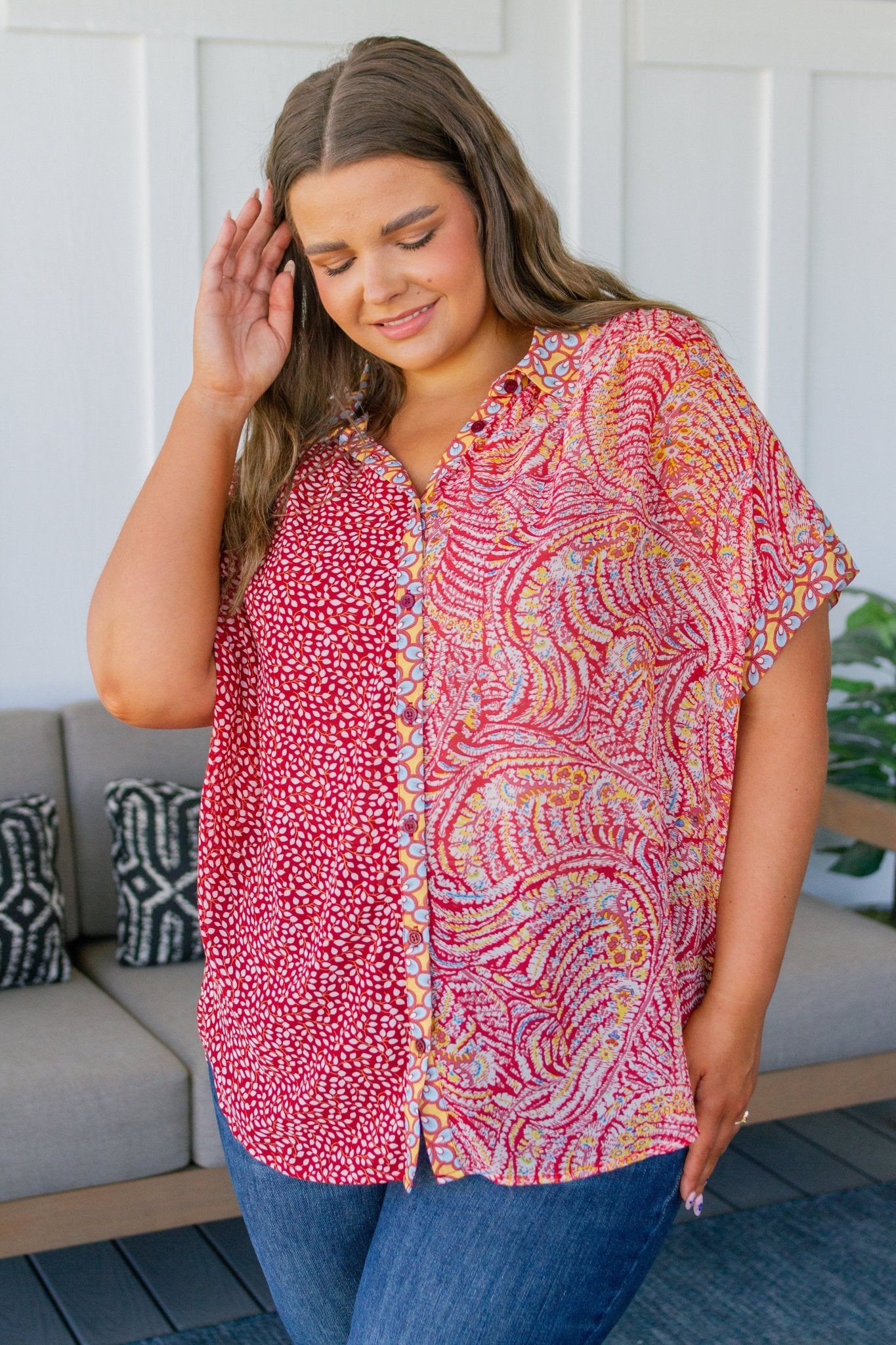 No Competition Mixed Print Button Down (Online Exclusive) - Uptown Boutique Ramona