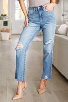 Nora High Rise Rigid Magic Destroy Slim Straight Jeans (Online Exclusive) - Uptown Boutique Ramona
