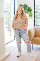 Nostalgic Note Striped Mock Neck Top (Online Exclusive) - Uptown Boutique Ramona